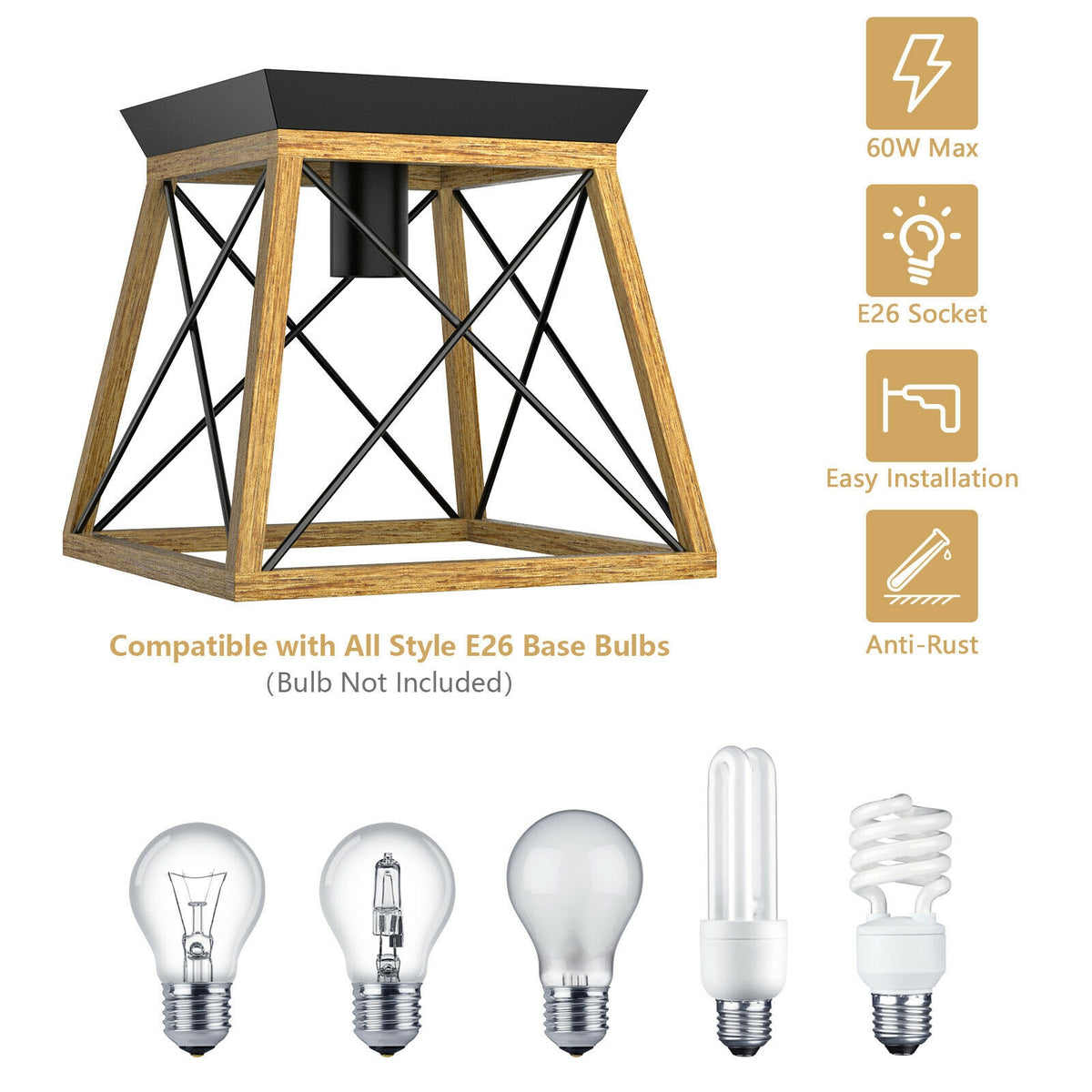 Farmhouse Vintage Ceiling Light with E26 Socket for Kitchen Dining Hallway