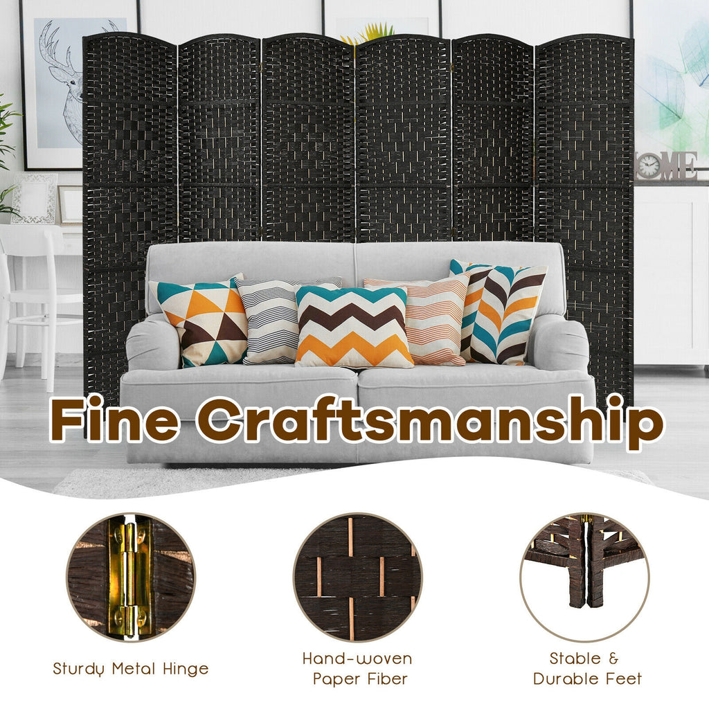 Foldable Fiber Room Divider Screen - 8-Panel Weave Fiber Privacy Divider - Black, 6 Feet