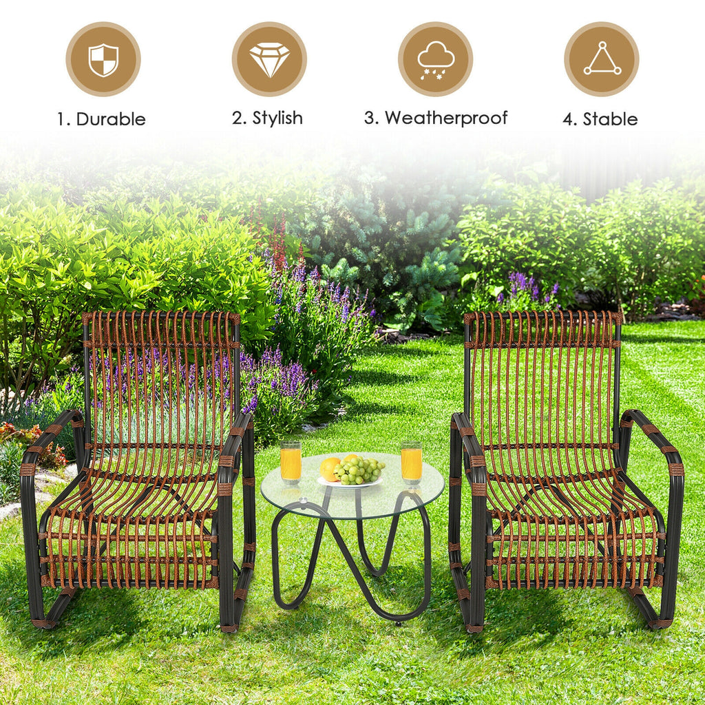 3 Pieces Patio Rattan Furniture Set with 2 Single Wicker Chairs and