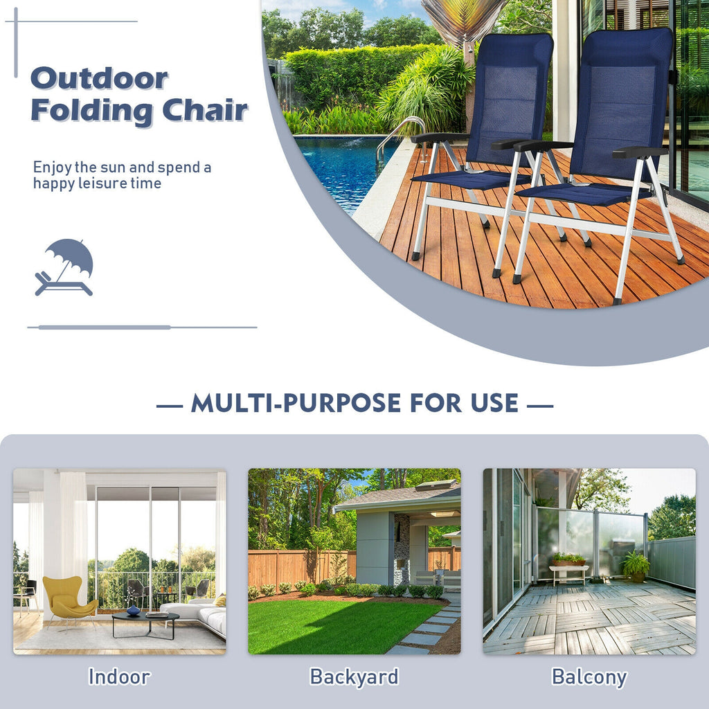 Outdoor Patio Dining Chair with Adjustable Backrest - Blue