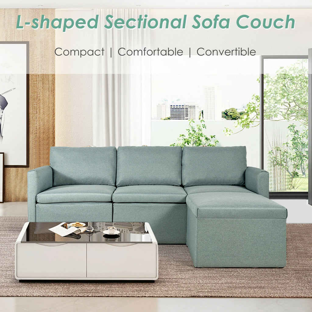 Convertible L-Shaped Sectional Sofa with Reversible Chaise - Green
