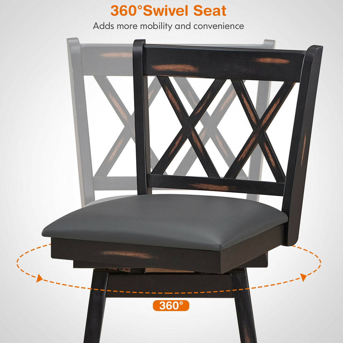 2-Piece 25" Counter Height Bar Stools with Cushion - Black