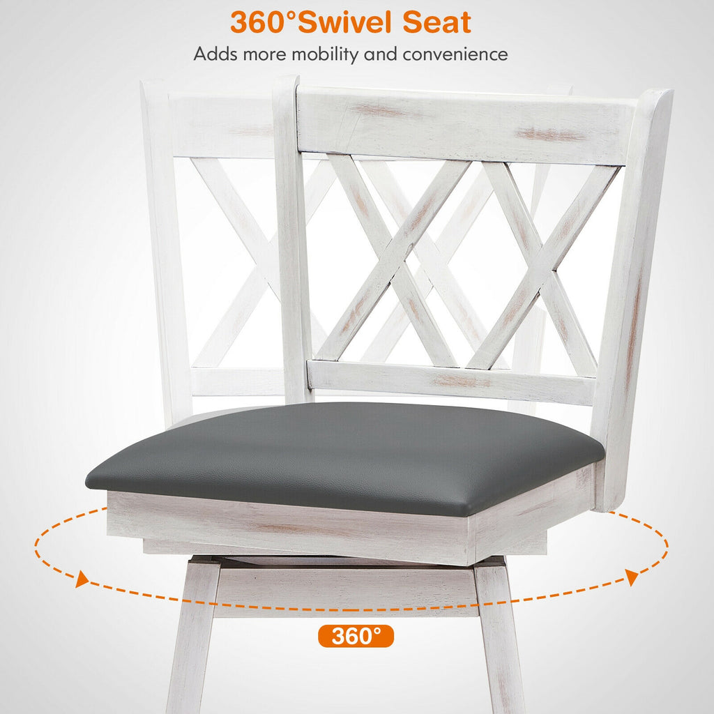 25 Inch Swivel Counter Height Bar Stools Set - Soft Cushion, White