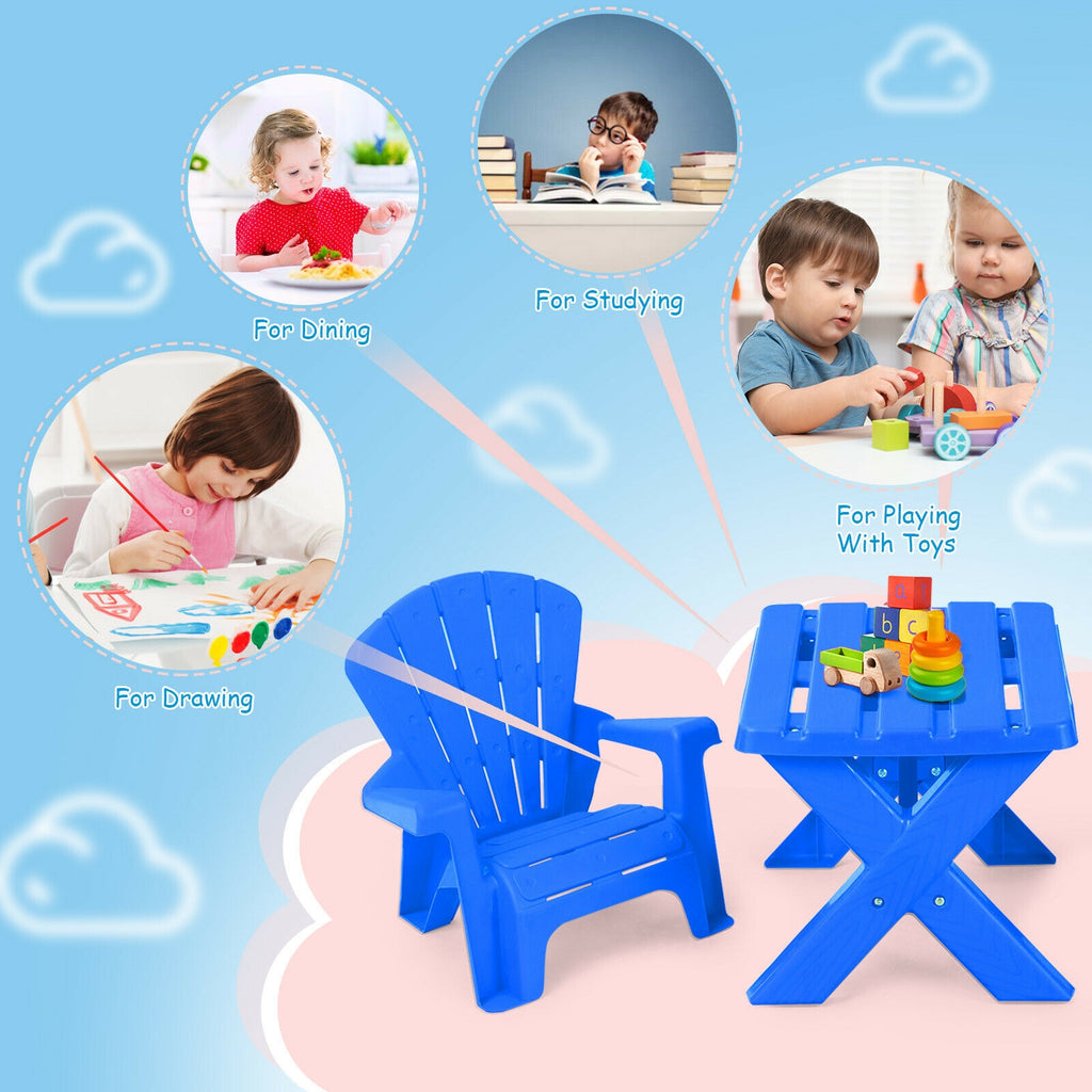 Blue 3-Piece Children's Plastic Play Table and Chair Set