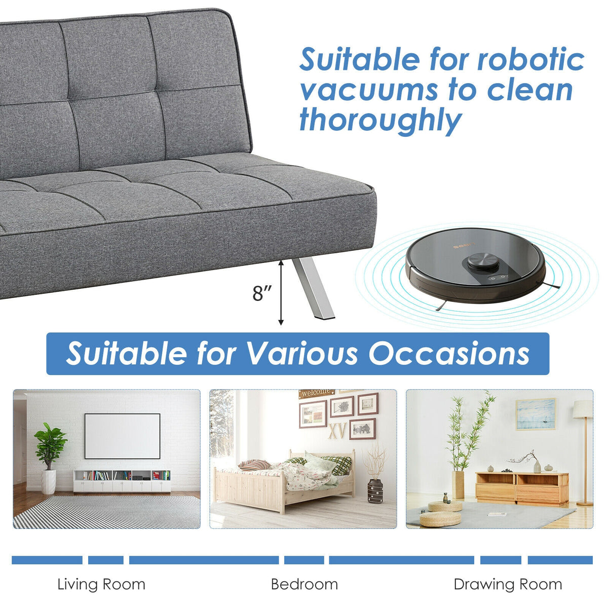 3-Seat Convertible Sofa Bed with Adjustable Angles