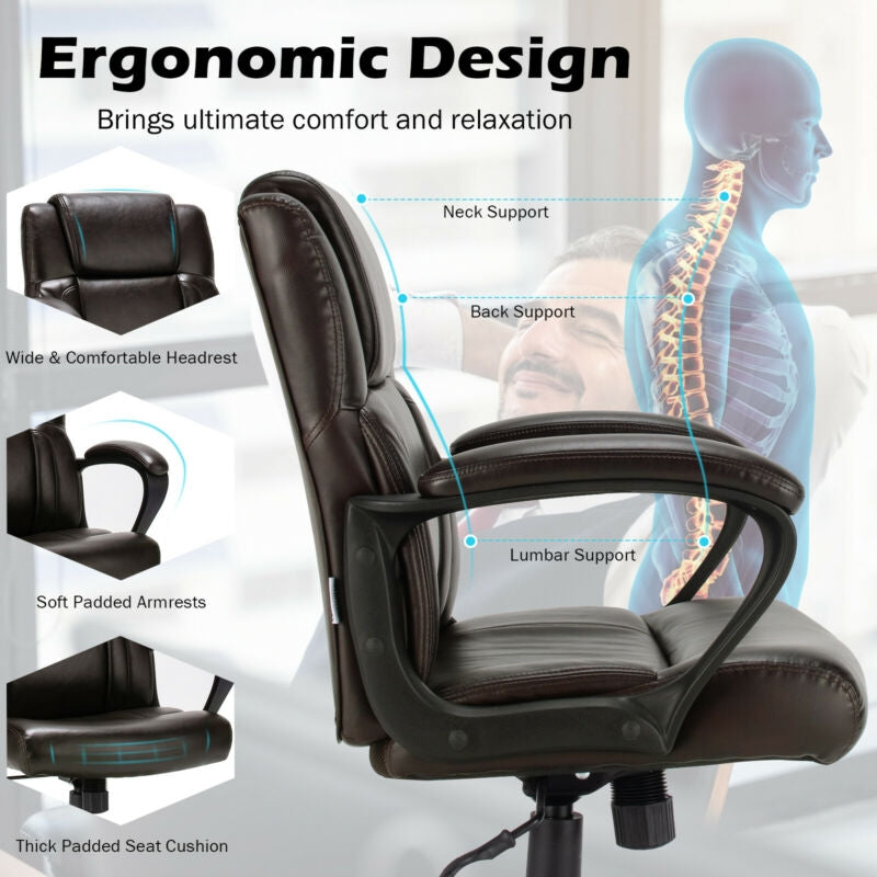 Adjustable Leather Executive Office Chair Computer Desk with Armrest