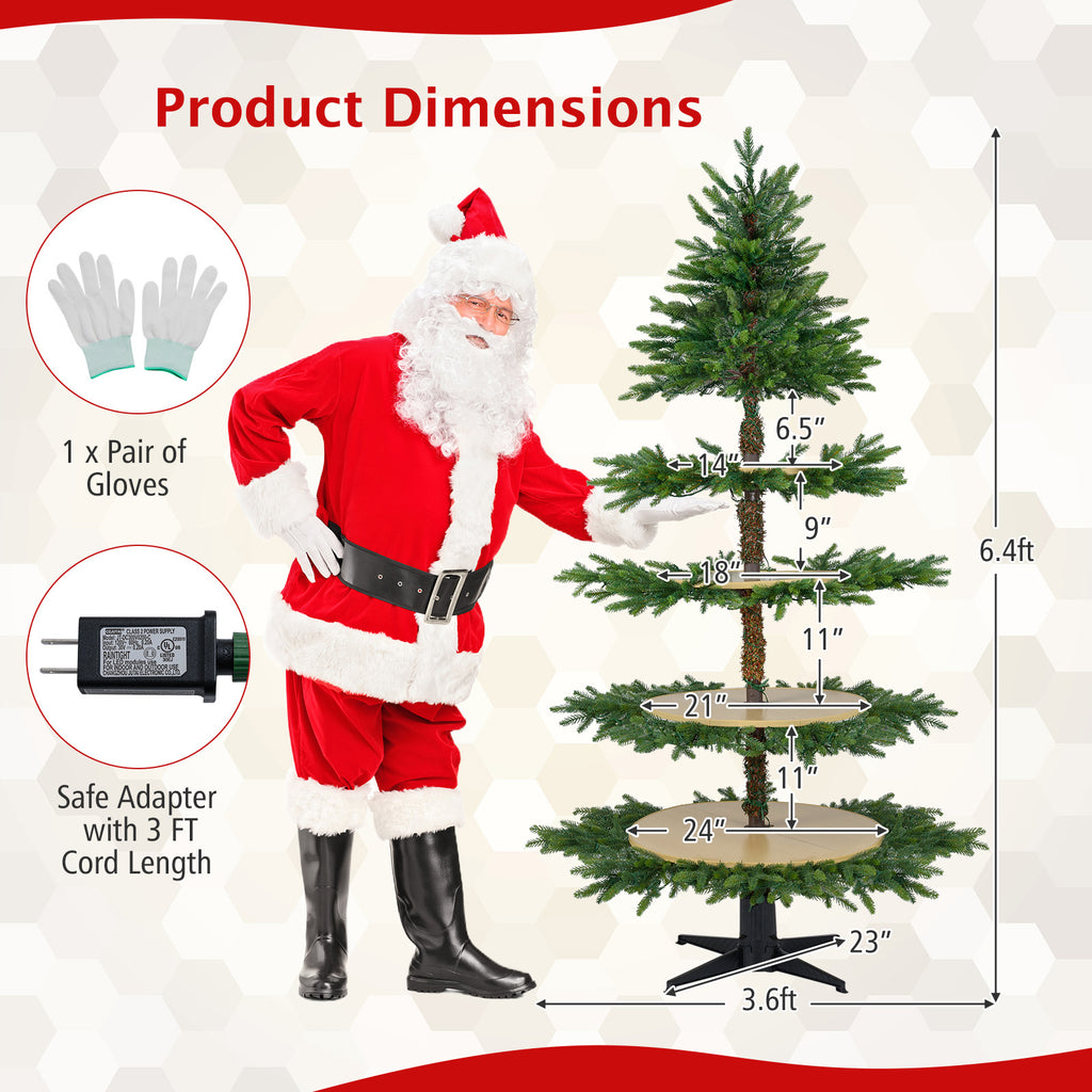 6.4 FT Rotating Artificial Christmas Tree with 280 Tips & 220 LED Lights - Realistic Holiday Decor