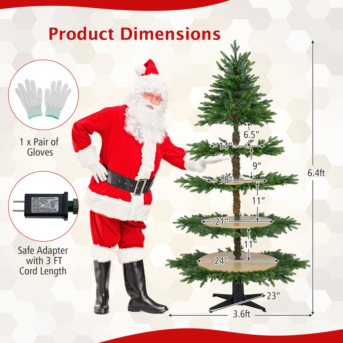 6.4 FT Rotating Artificial Christmas Tree with 280 Tips & 220 LED Lights - Realistic Holiday Decor