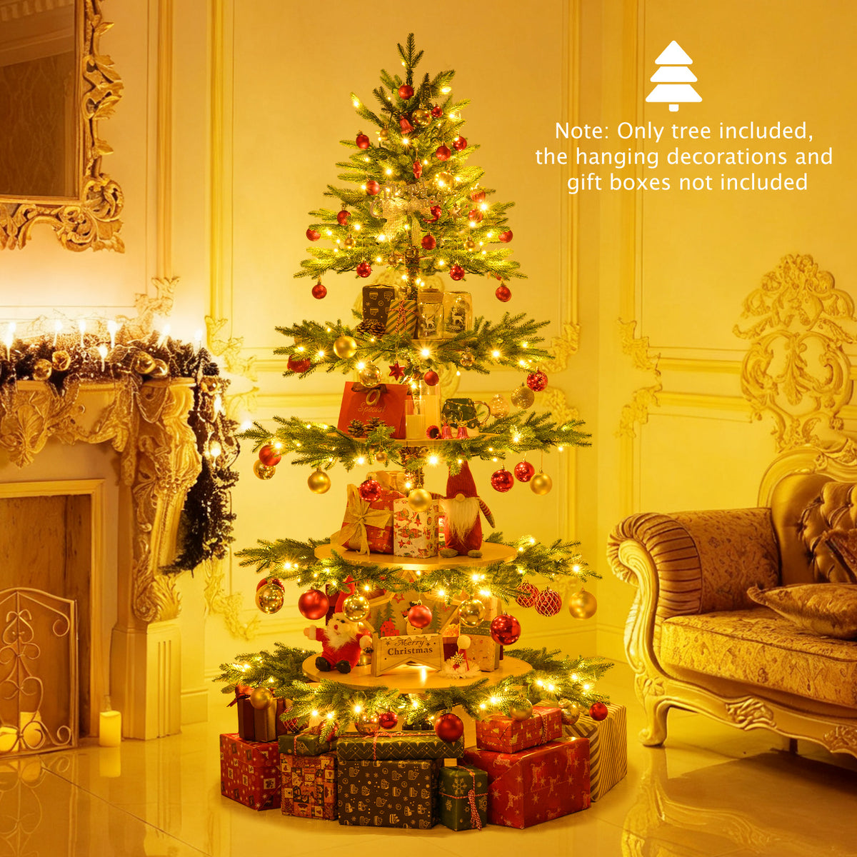 6.4 FT Rotating Artificial Christmas Tree with 280 Tips & 220 LED Lights - Realistic Holiday Decor