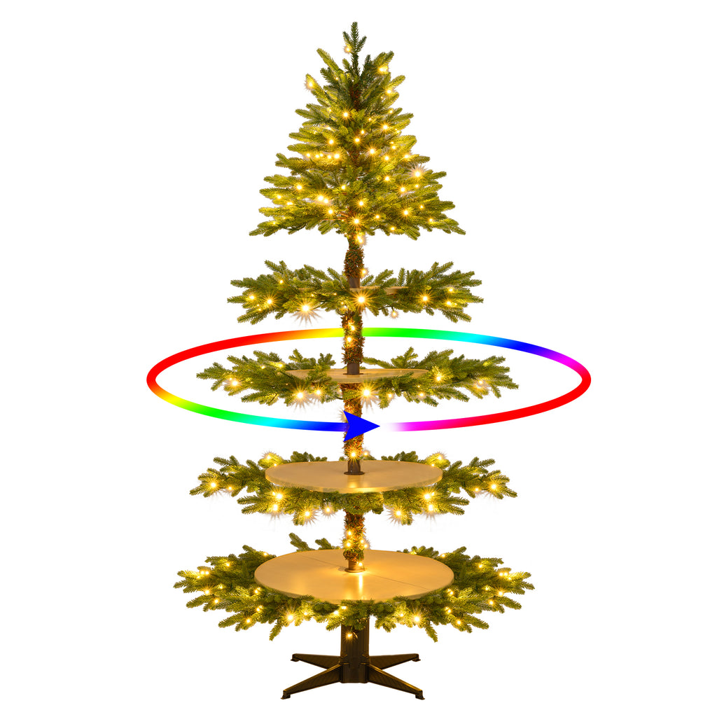 6.4 FT Rotating Artificial Christmas Tree with 280 Tips & 220 LED Lights - Realistic Holiday Decor