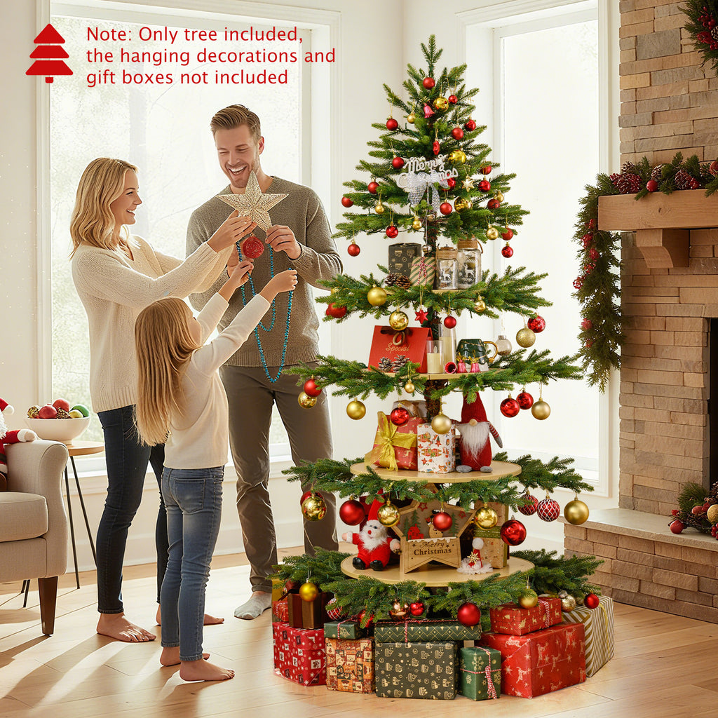 6.4 FT Rotating Artificial Christmas Tree with 280 Tips & 220 LED Lights - Realistic Holiday Decor