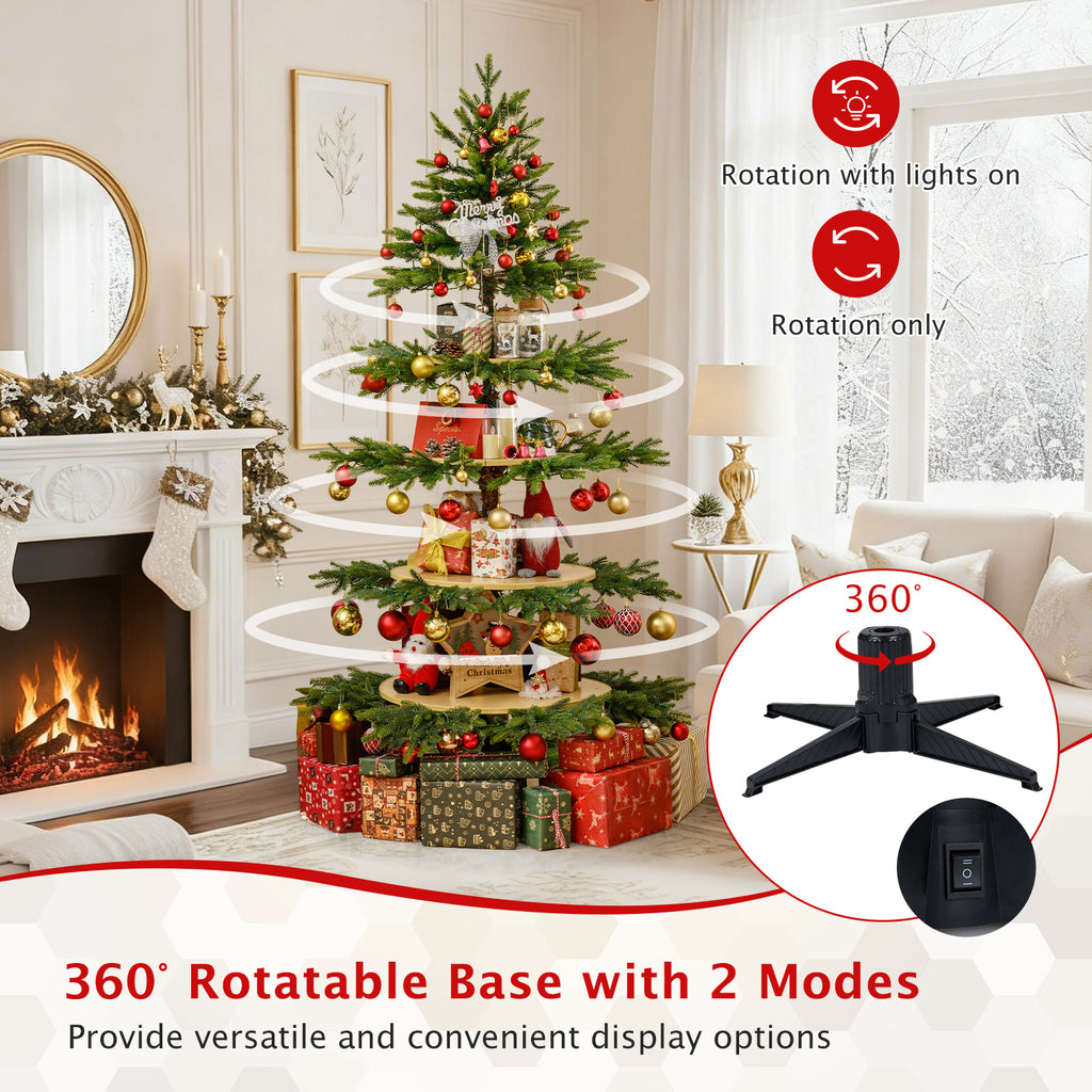 6.4 FT Rotating Artificial Christmas Tree with 280 Tips & 220 LED Lights - Realistic Holiday Decor