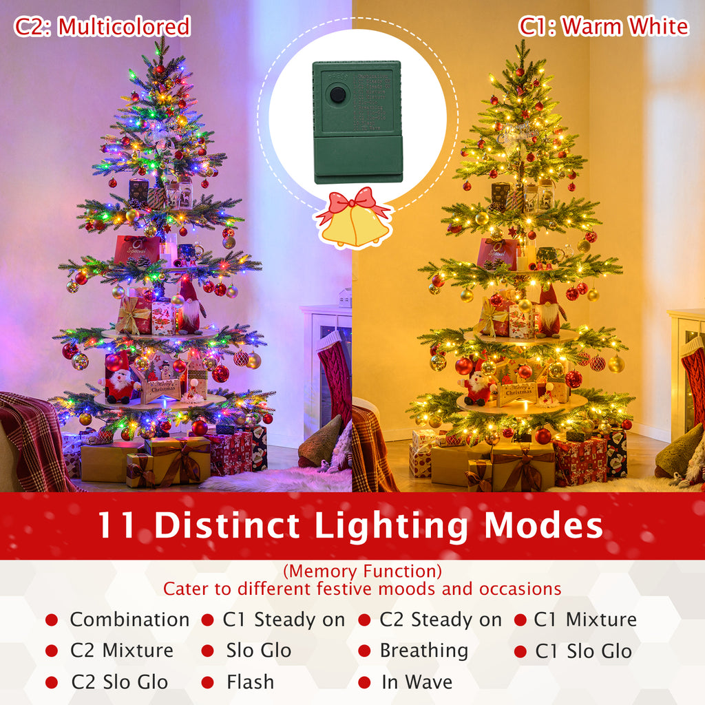 6.4 FT Rotating Artificial Christmas Tree with 280 Tips & 220 LED Lights - Realistic Holiday Decor