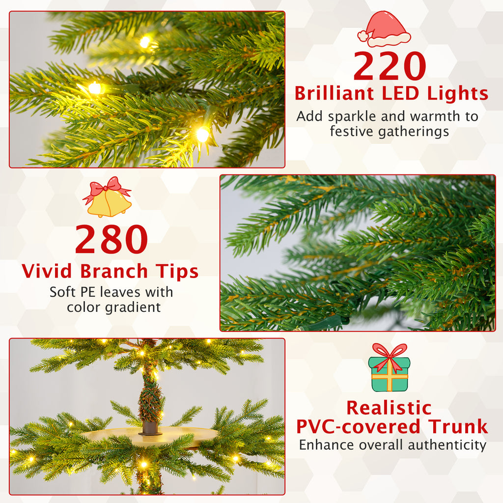 6.4 FT Rotating Artificial Christmas Tree with 280 Tips & 220 LED Lights - Realistic Holiday Decor