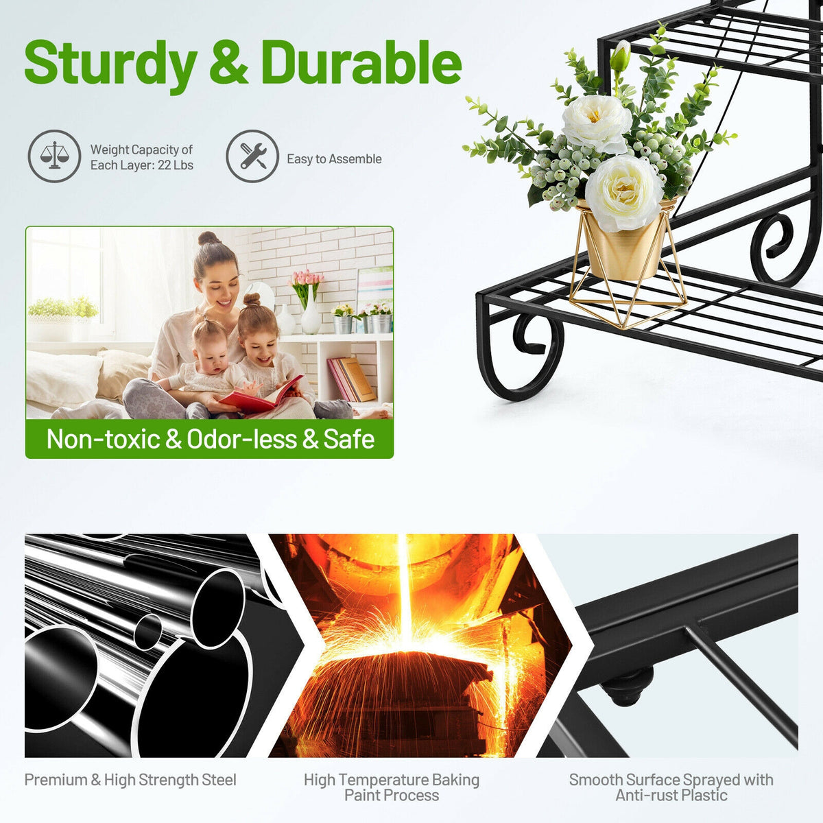 3 Tier Outdoor Metal Garden Planter Holder Shelf