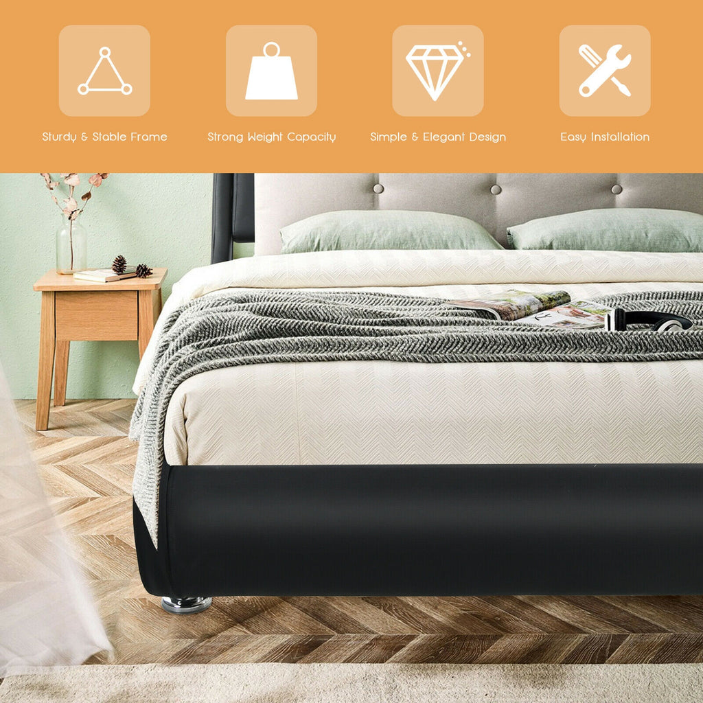 Full Size Platform Bed with Adjustable Headboard - Black Faux Leather