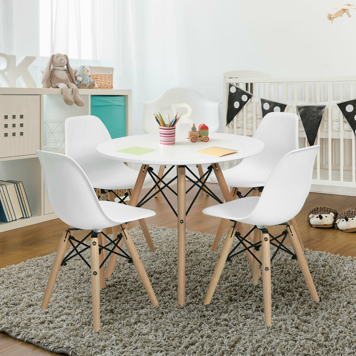 Children's White Wooden Leg Chair Set - 4 Pieces, Kids' Dining & Playroom Seating