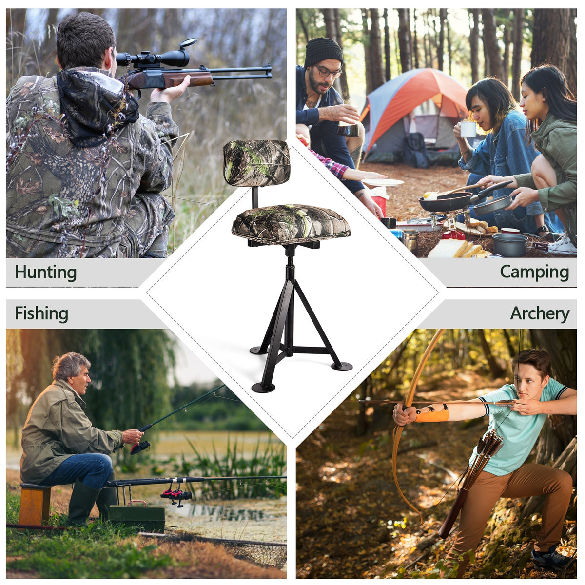 Swivel Hunting Chair Tripod with Detachable Backrest