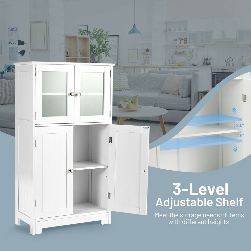 Bathroom Floor Storage Cabinet with Glass Doors and Adjustable Shelf