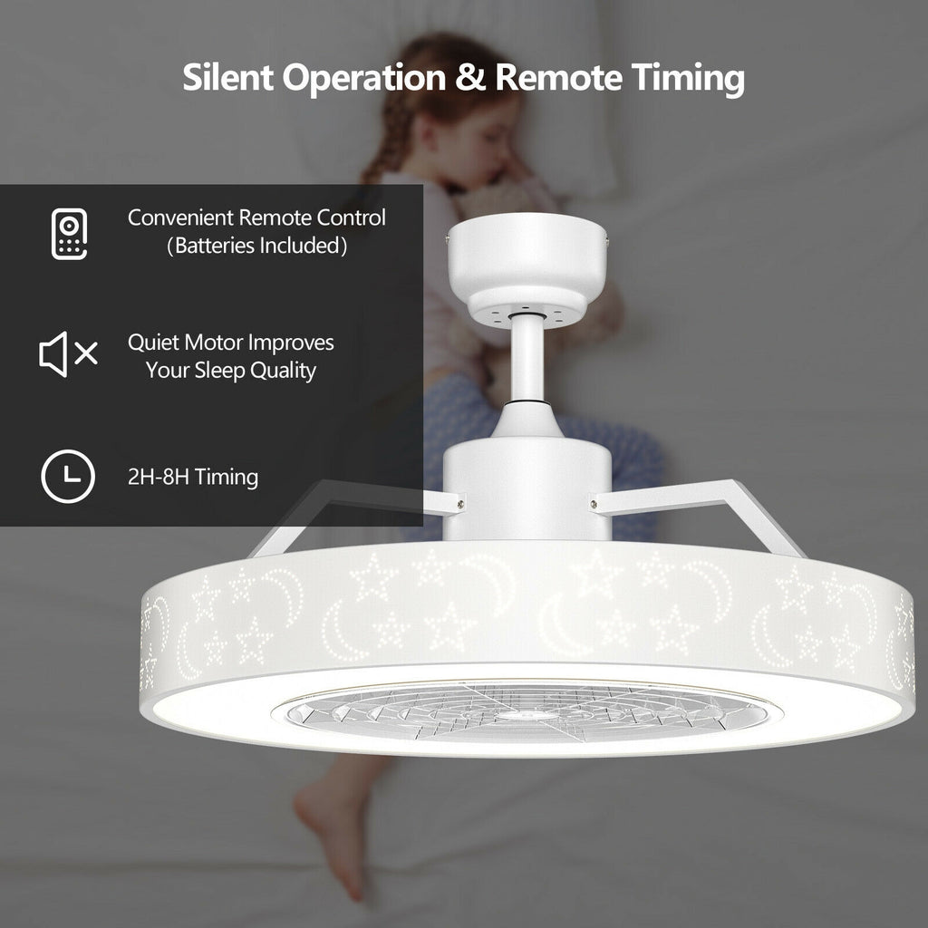 White 23-Inch Ceiling Fan with LED Light and Remote Control