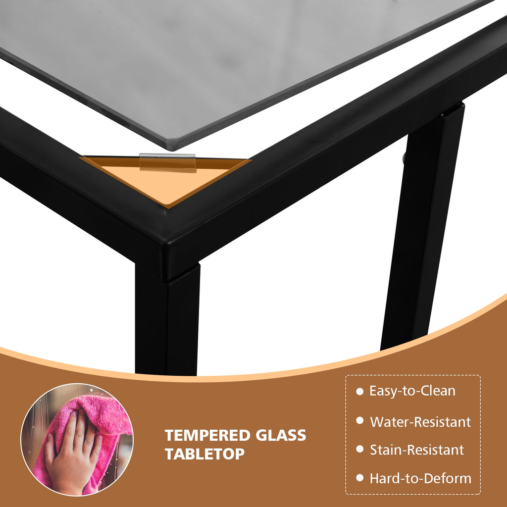 Glass Top End Table - Sofa Side Table with Steel Frame