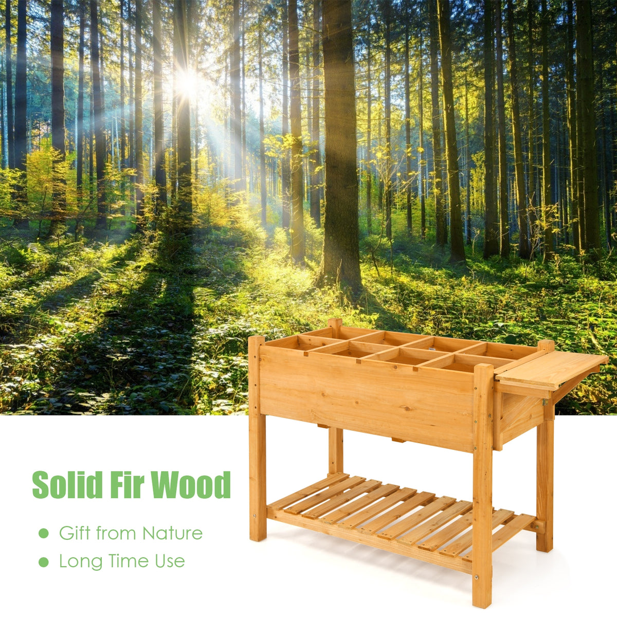 Elevated Planter Box Kit with 8 Grids & Folding Tabletop