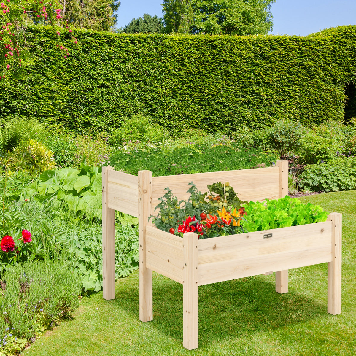 2 Tier Wooden Raised Garden Bed with Legs - Natural