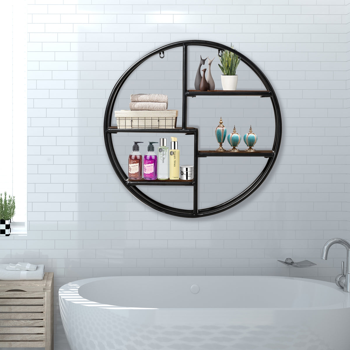 4-Tier Circular Wall Shelf – Nordic Round Storage Rack