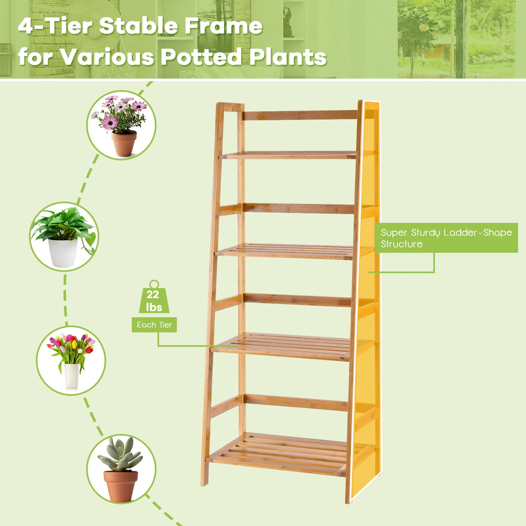 4-Tier Bamboo Plant Rack with Guardrails - Natural