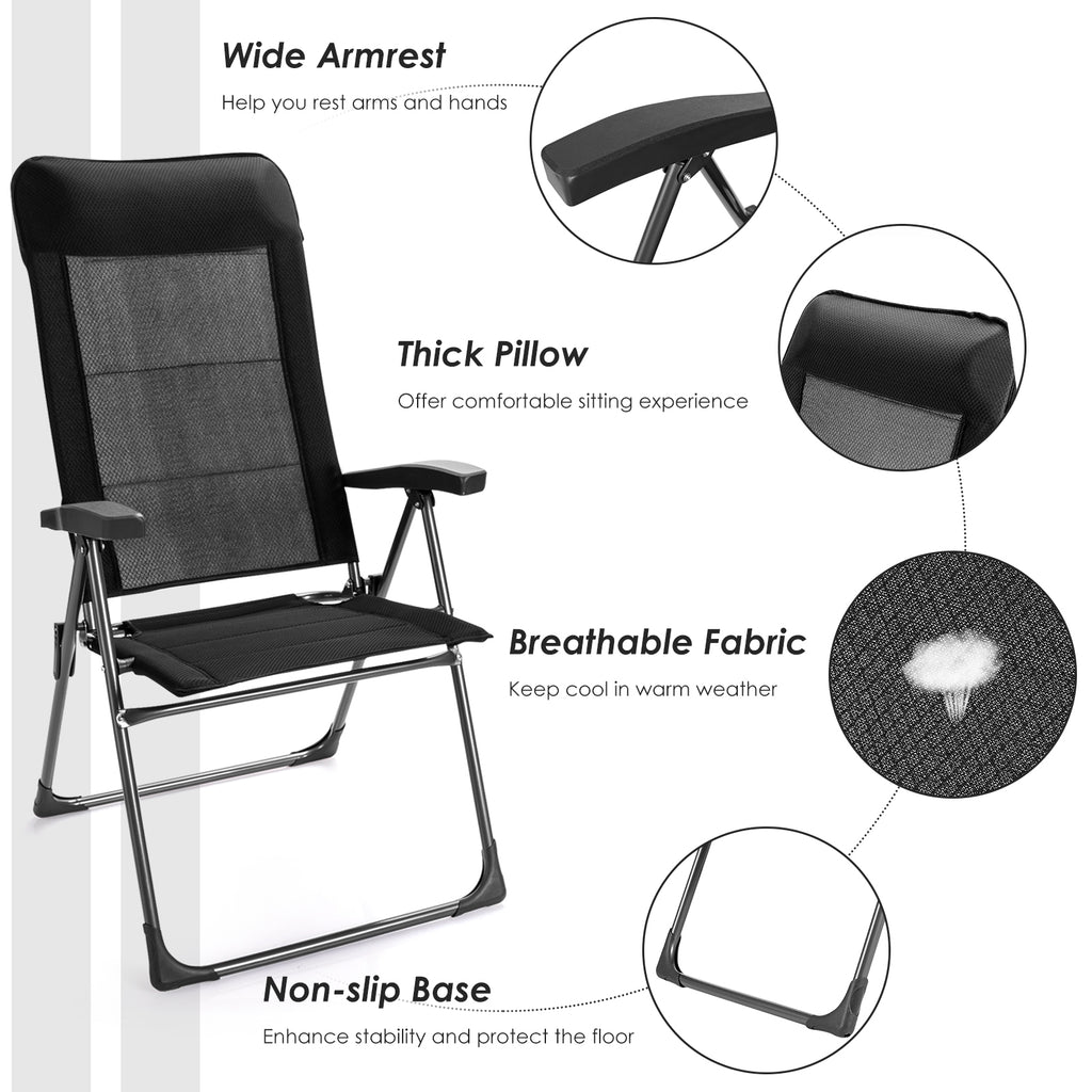 2 Pieces Portable Patio Folding Dining Chairs with Headrests Adjust
