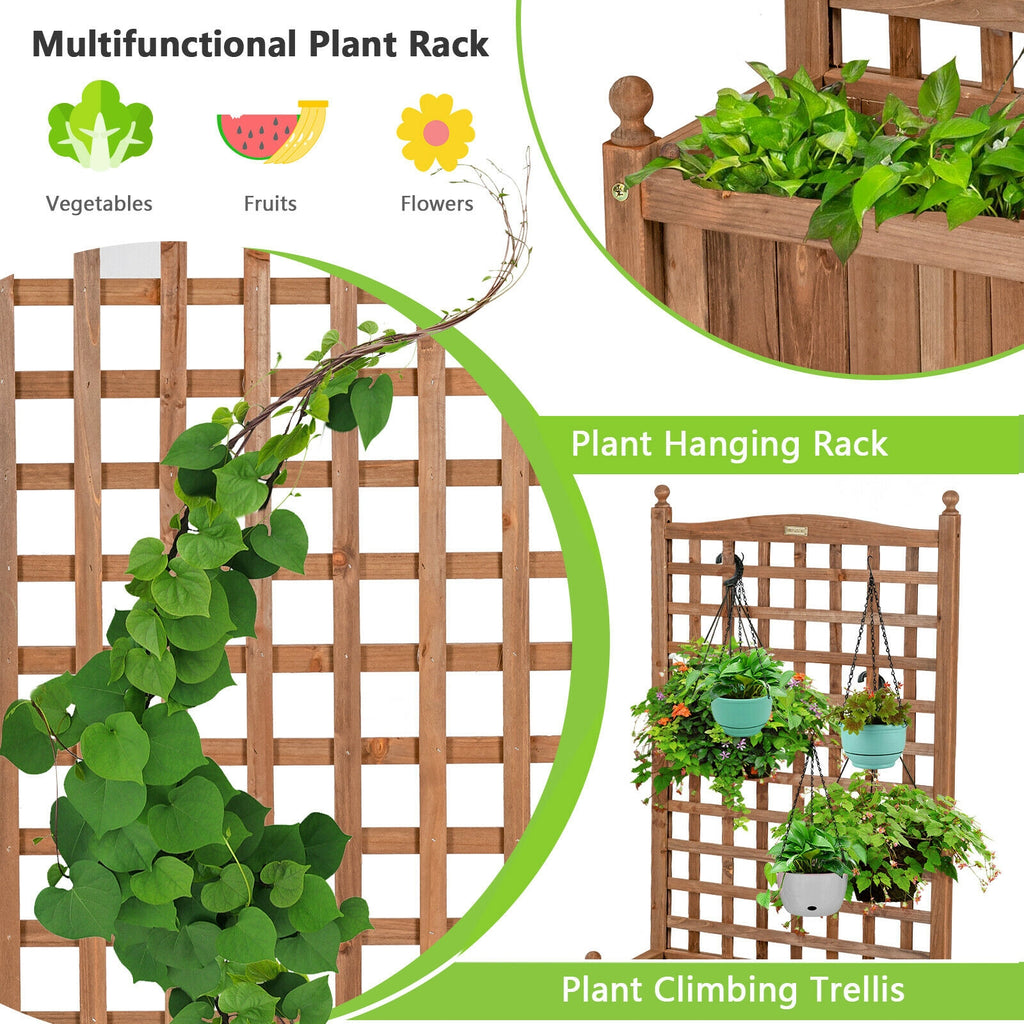 50 Inch Wood Planter Box with Trellis Mobile Raised Bed for Climbing