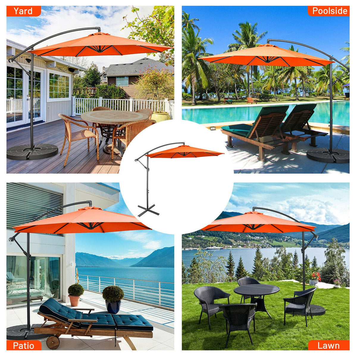 10 x 8 Feet Cantilever Umbrella with 8 Ribs - Orange