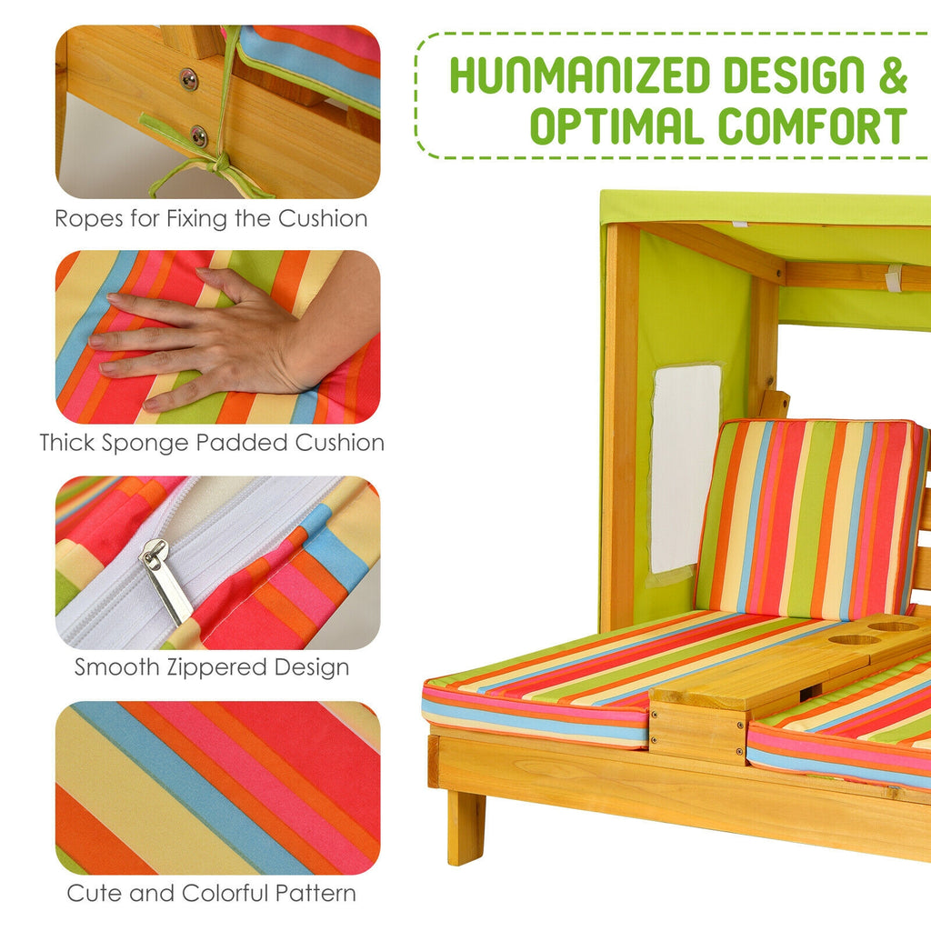 Kids Patio Lounge Chair with Cup Holders & Awning - Multicolor - for Children 3-8