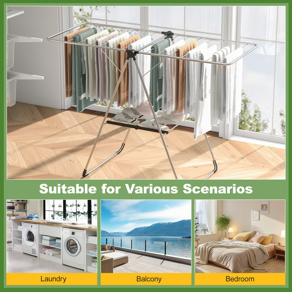 2-Tier Laundry Drying Rack Folding Cloth with Aluminum Frame