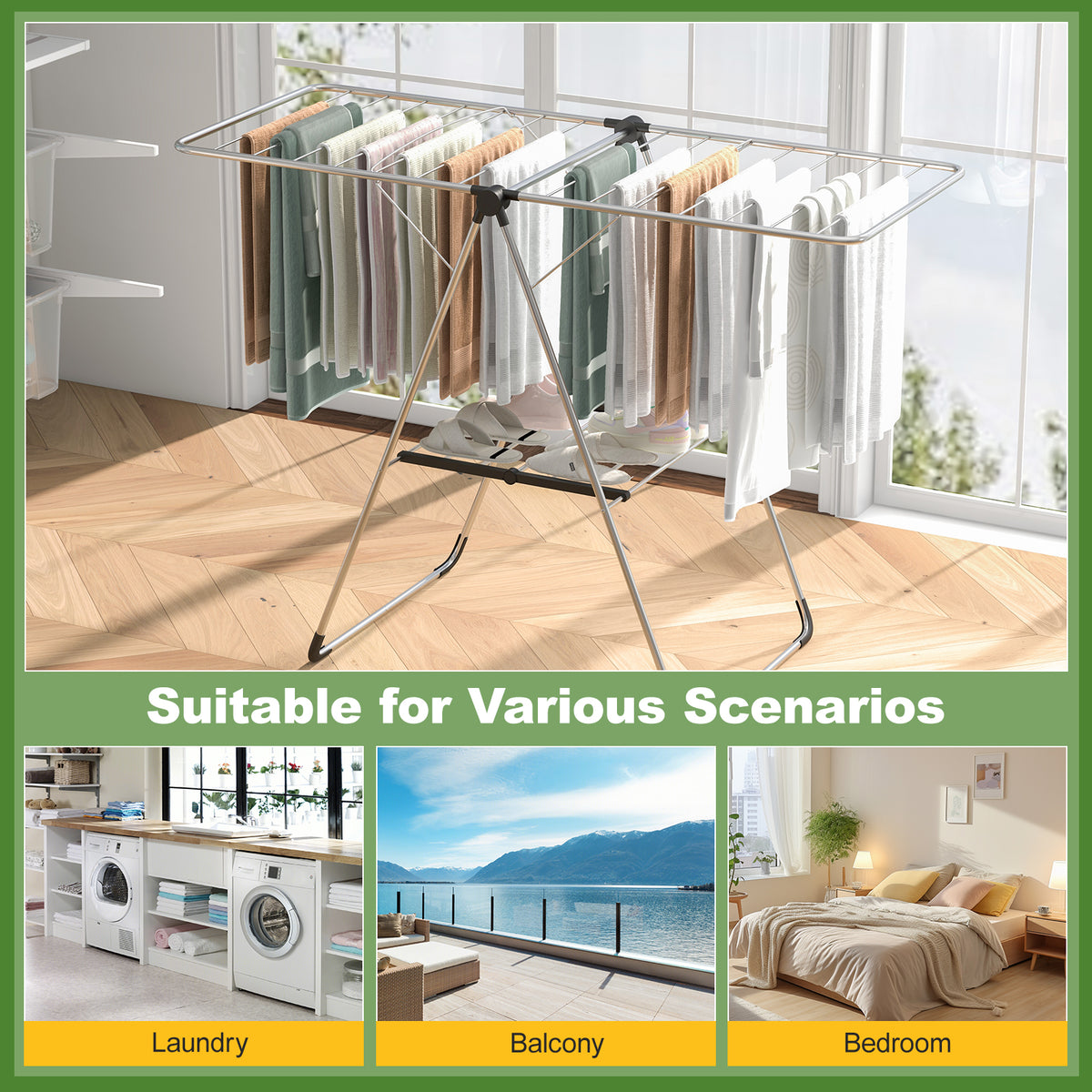 2-Tier Laundry Drying Rack Folding Cloth with Aluminum Frame