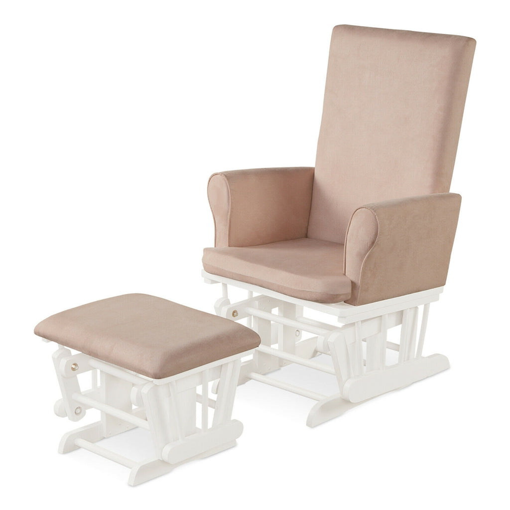 Nursery Glider Rocking Chair with Ottoman Set - Pink Rectangular Backrest