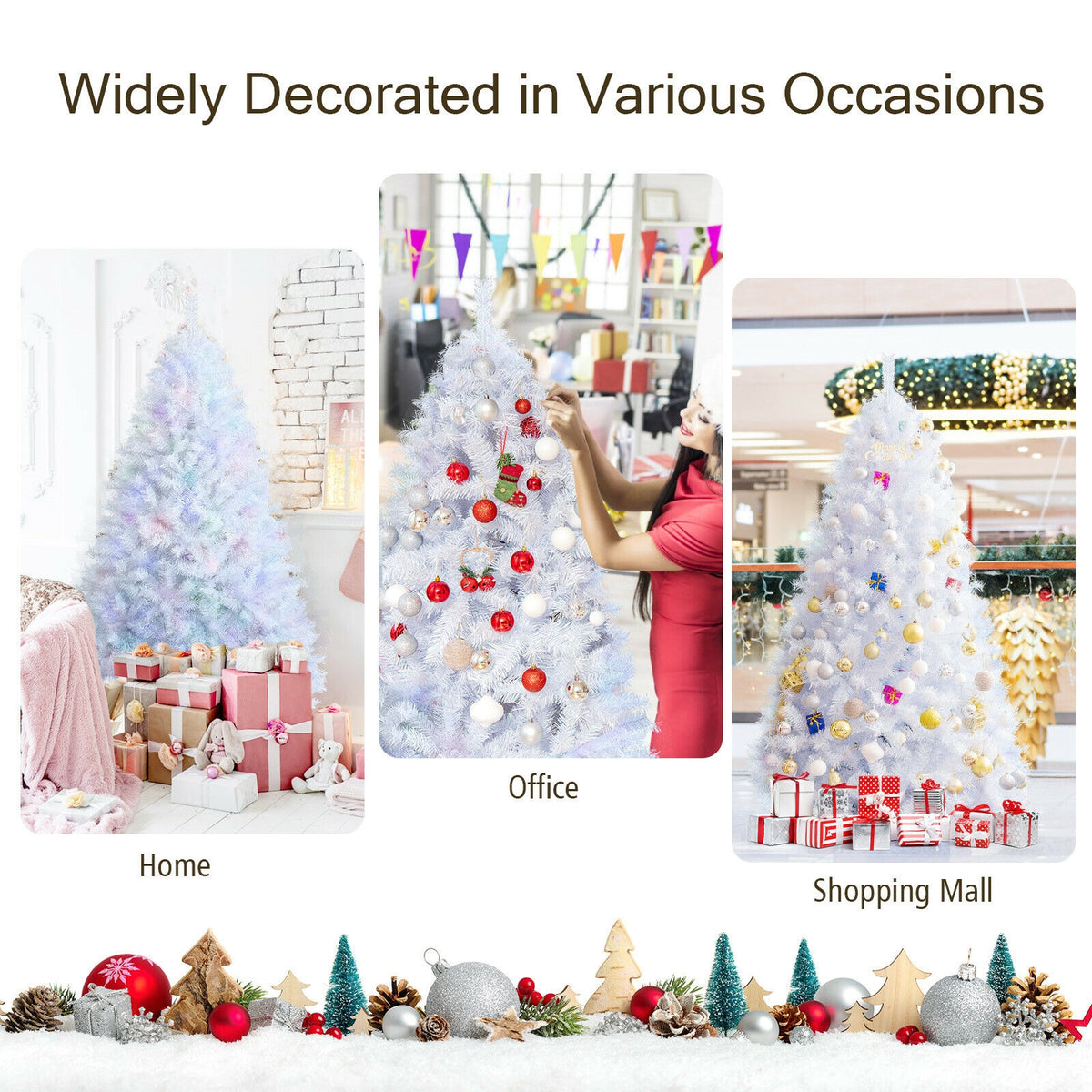 White 6 ft Artificial Christmas Tree with Iridescent Tips & Metal Stand - Foldable & Durable