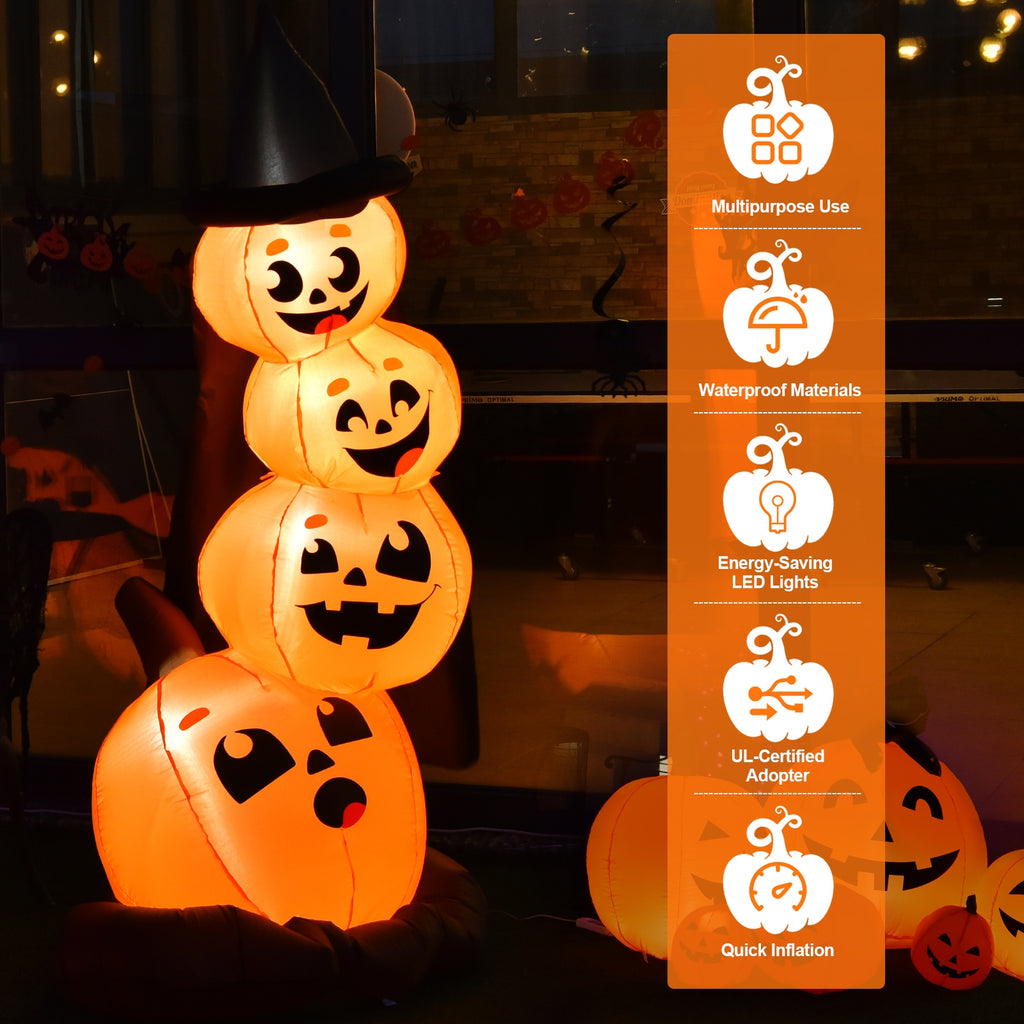 7 Feet Inflatable Pumpkin Combo with Witch's Hat & LED Lights - 4 Pumpkins Variation