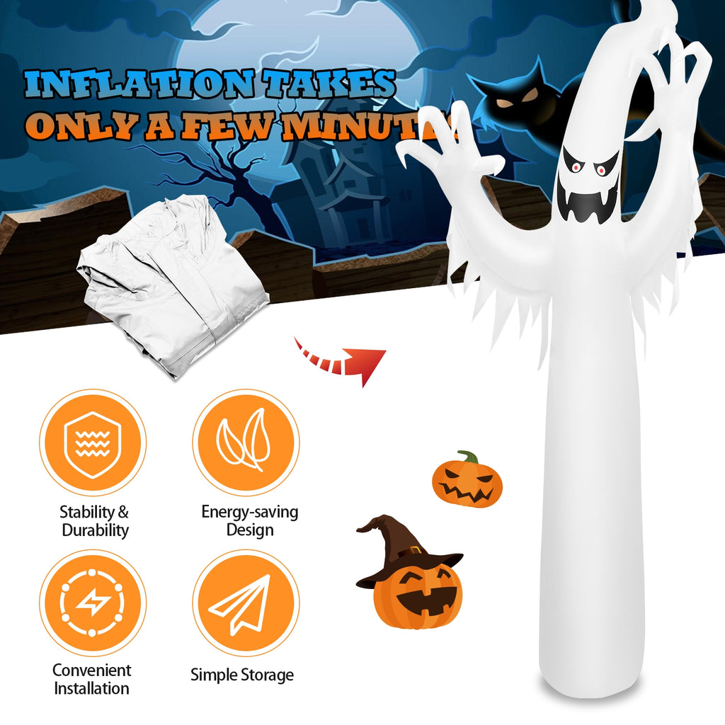 12 Feet Halloween Inflatable Ghost with Flame LED Lights - Yard Decor