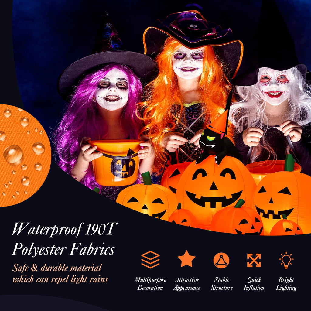Halloween Inflatable Pumpkin Combo with Witch and Black Cat - 7.5 Feet, Includes Variation of 7 Pumpkins with Cat