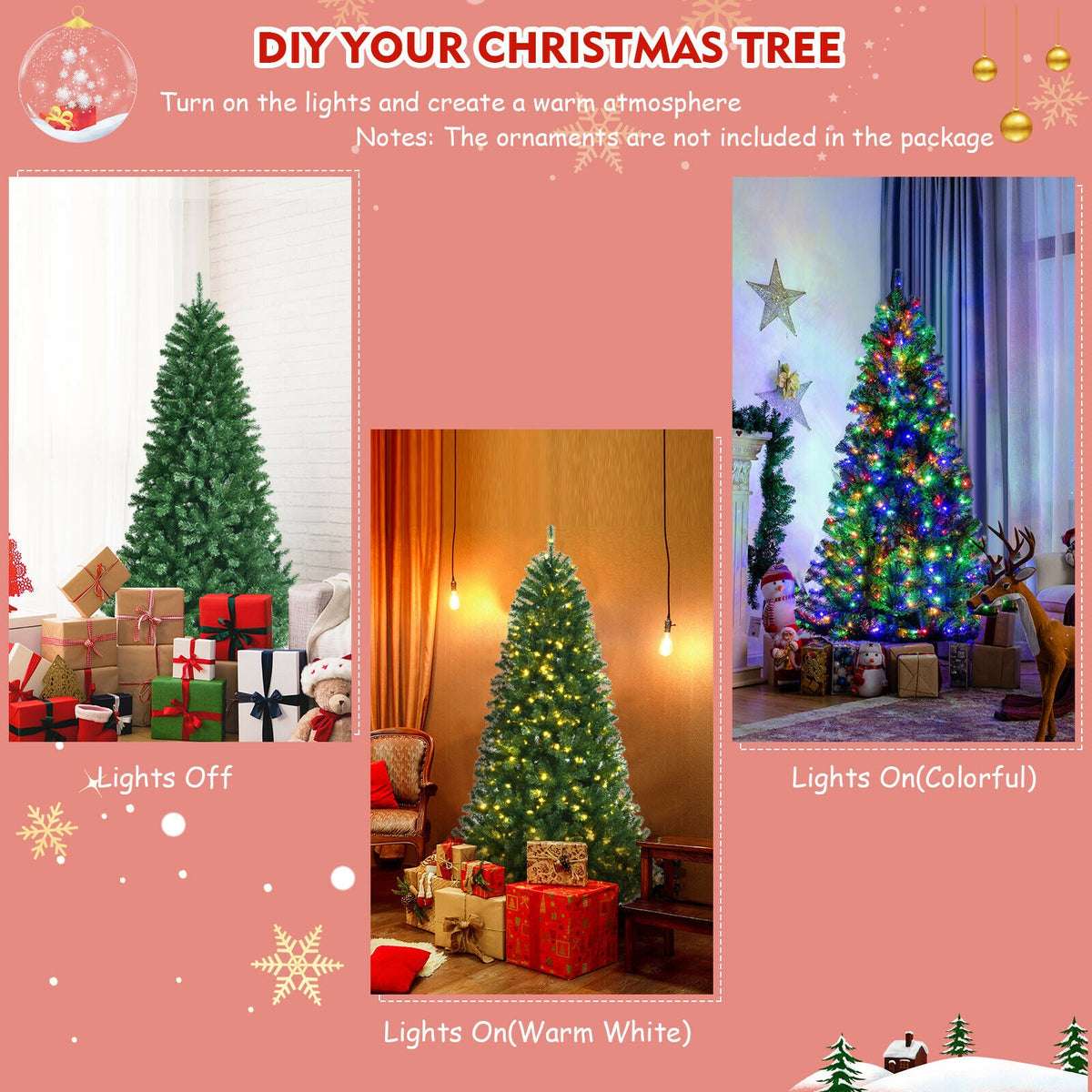 6 Ft Artificial Christmas Tree with Remote Color-Changing LED Lights