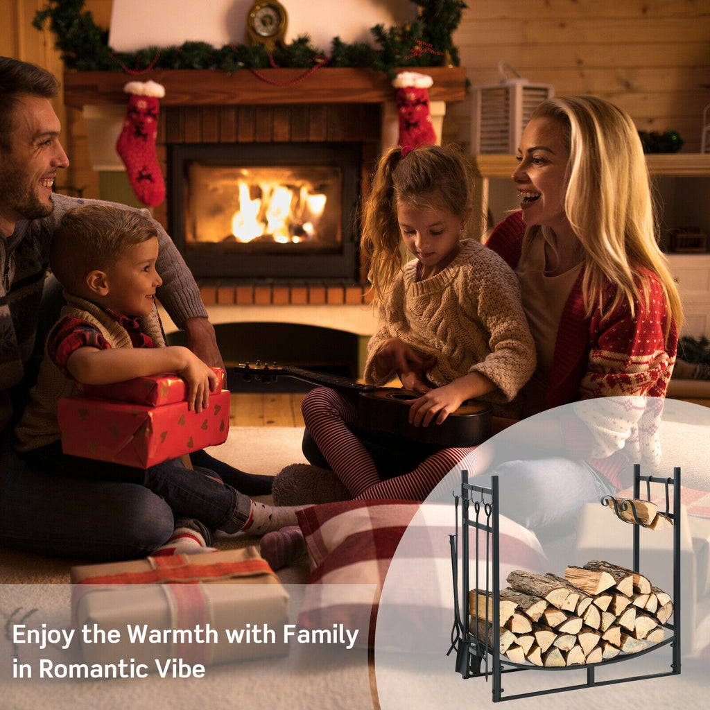 30-Inch Firewood Rack with 4-Tool Set & Kindling Holders