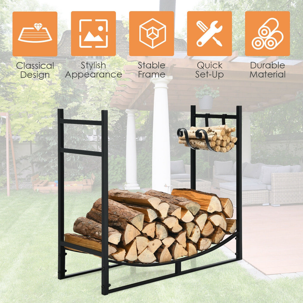33 Inch Firewood Rack with Removable Kindling Holder Steel Fireplace