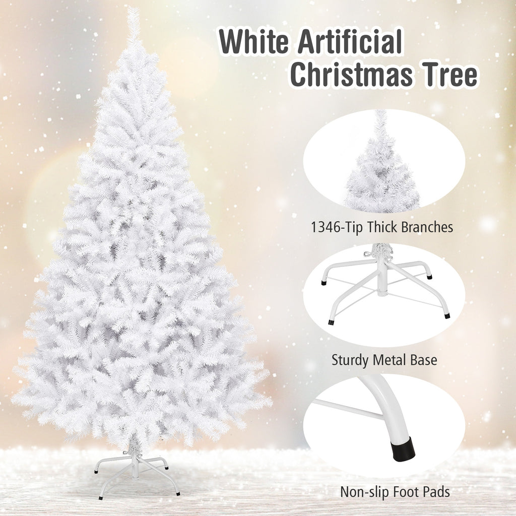 7.5 ft White Artificial Christmas Tree with Metal Stand - Foldable, Realistic Branches