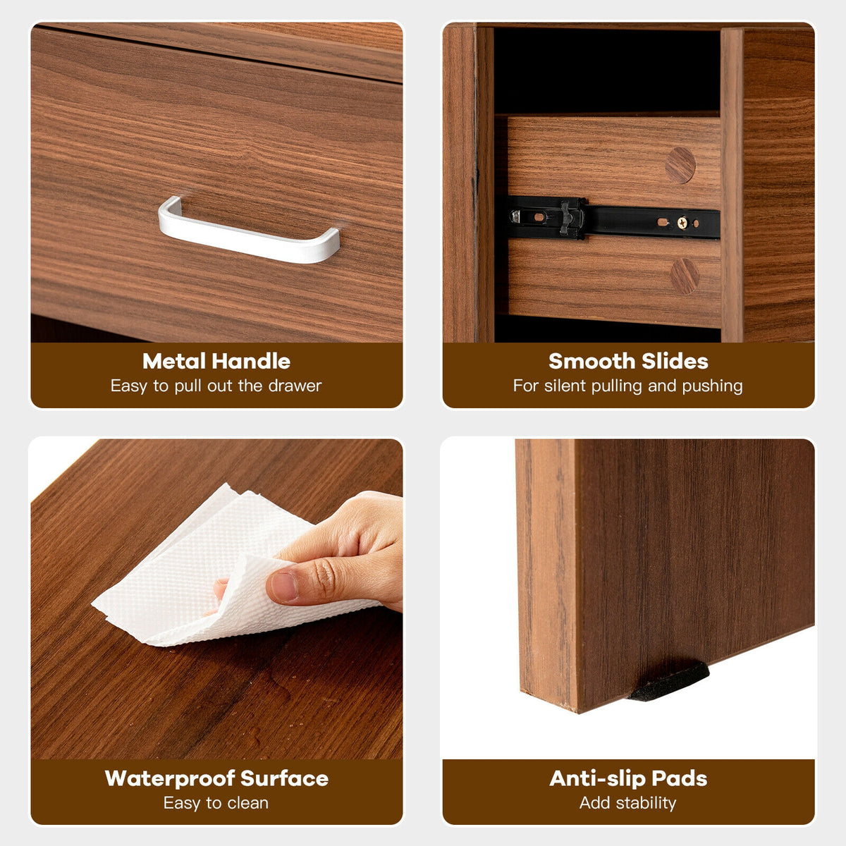 Modern Wooden Nightstand with Drawer - Brown