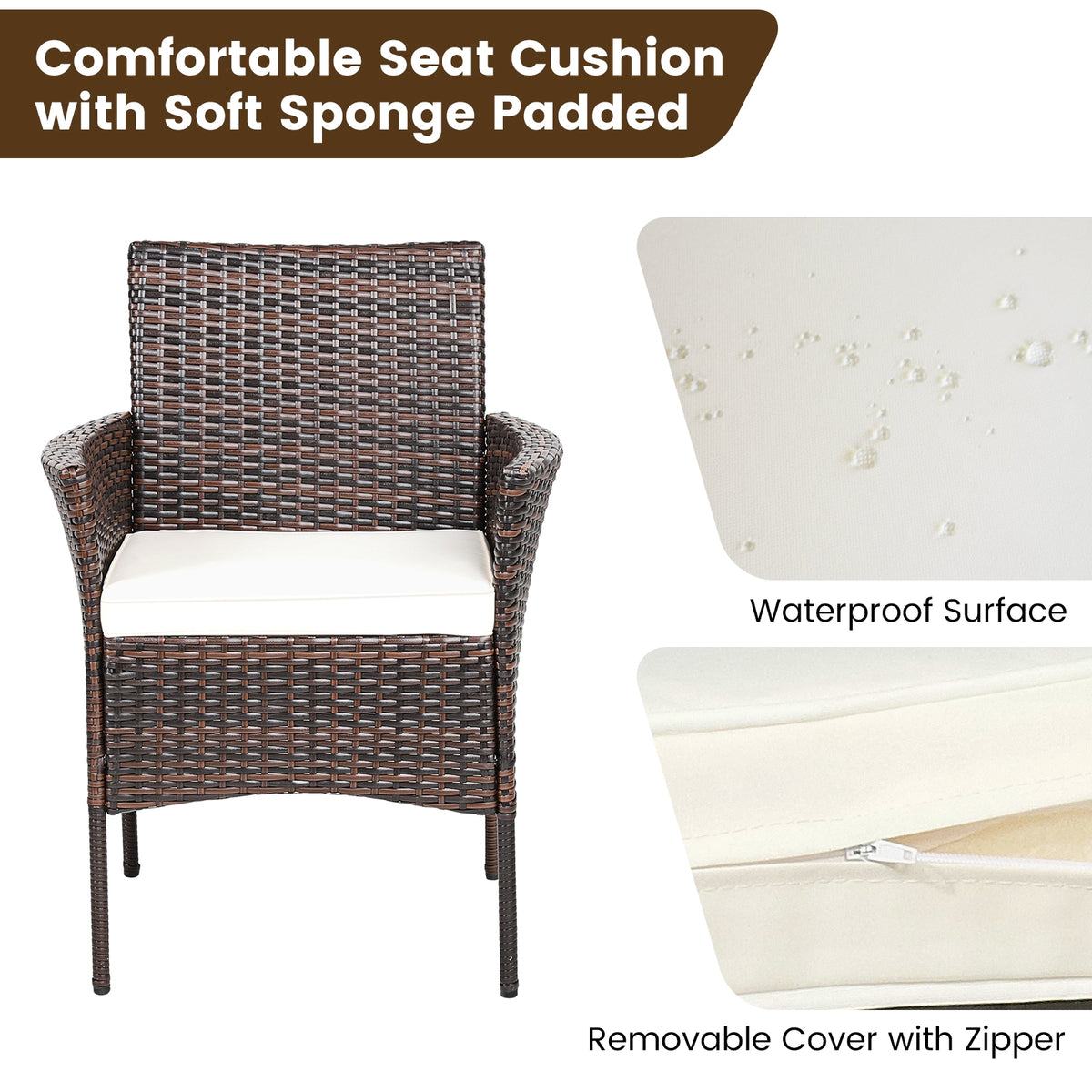 2 Pieces Outdoor PE Rattan Armchairs with Removable Cushions
