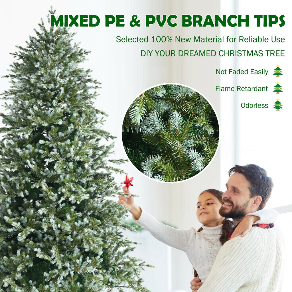 8Ft Hinged Artificial Christmas Tree with Dense PE PVC Tips & Metal Base