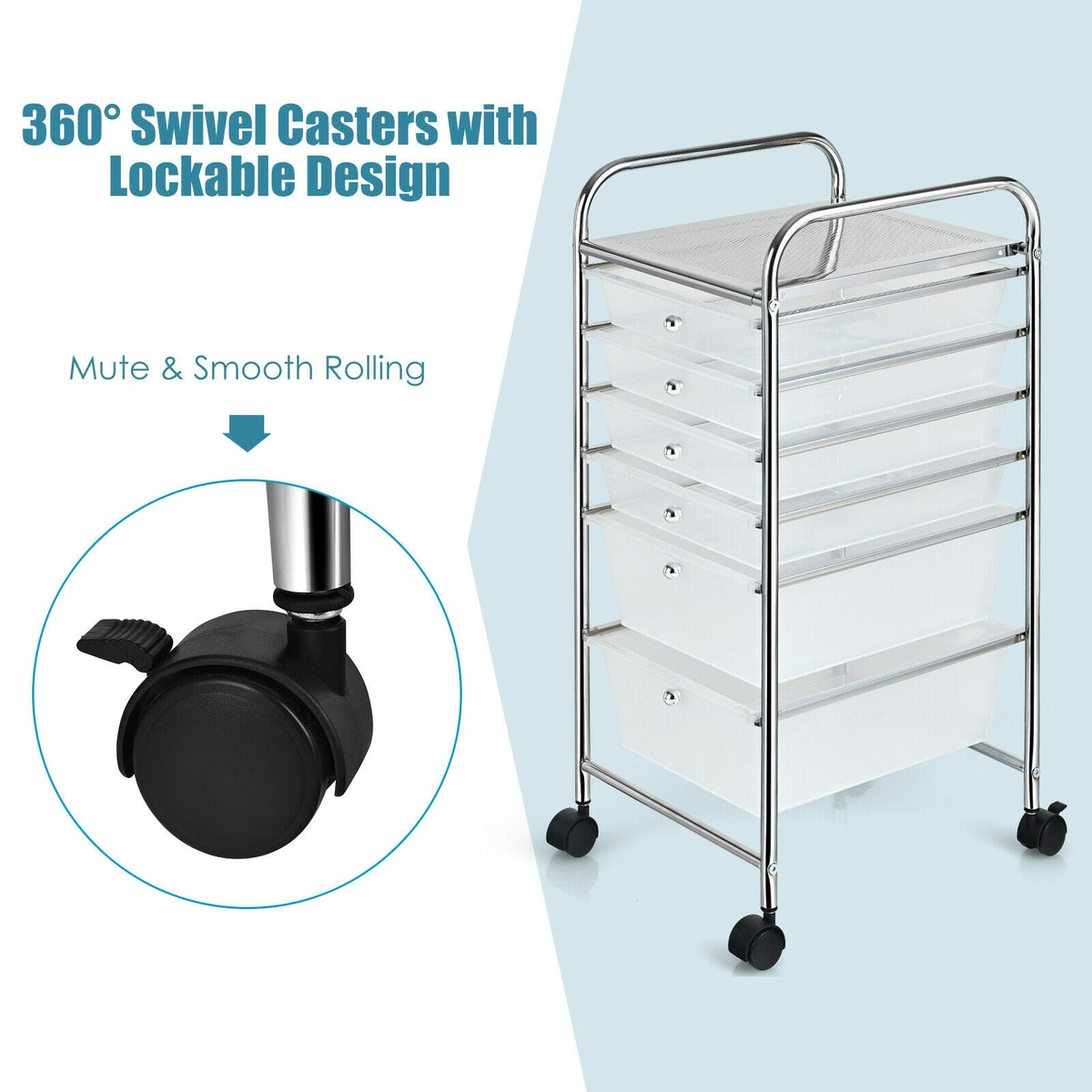 6-Drawer Rolling Storage Cart Organizer - Transparent