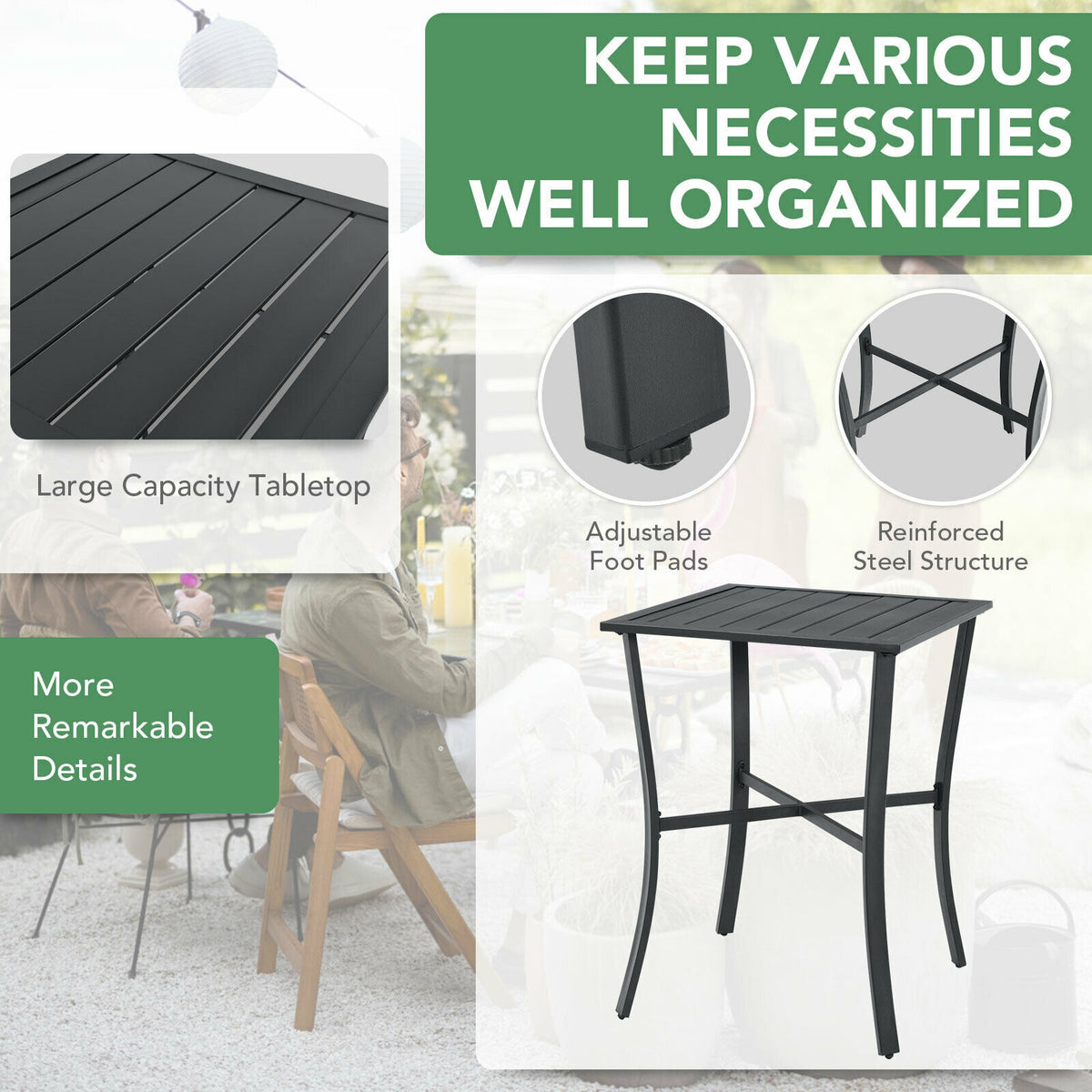 3 Pieces Rattan Bar Furniture Set with Slat Table and 2 Cushioned