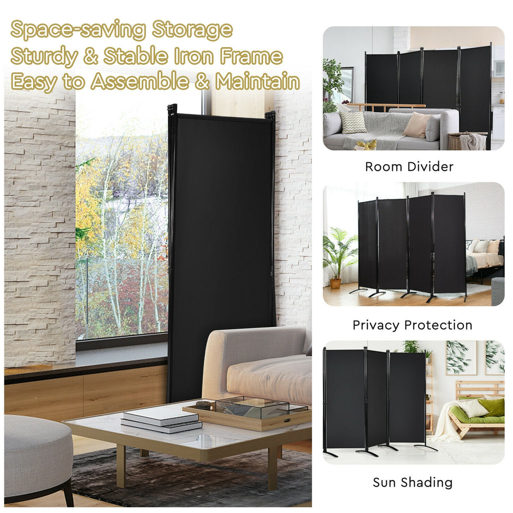 5.6 Feet 4 Panel Room Divider with Steel Frame - Black Variation